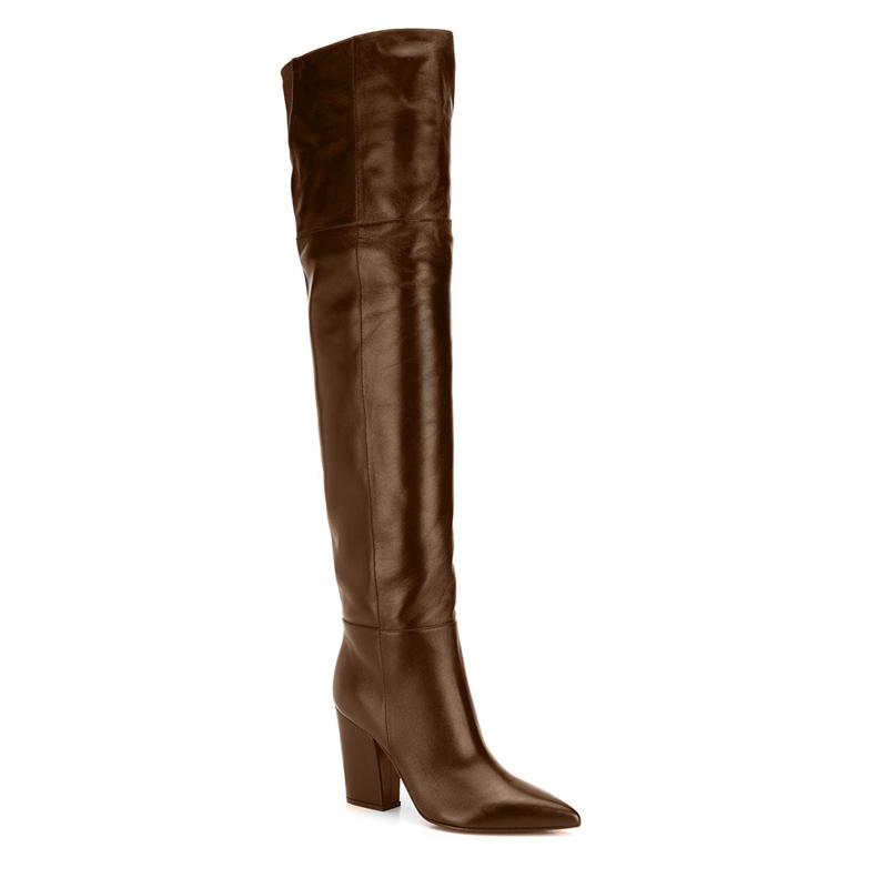 Krazing Pot Kuhleder Herbst Winter Schuhe Chunky Heels Große Größe 45 Größe 44 Größe 46 Frauen Warm Halten Overknee Stiefel 38 braun