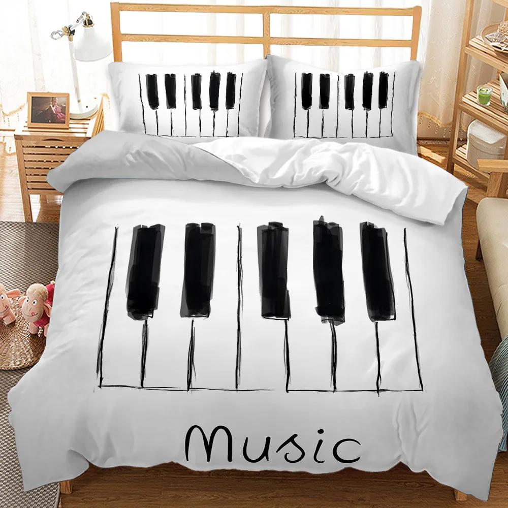 Musik Bettbezug Musik mit G-Schlüssel Schwarz Instrument Einzelbettwäsche-Set Monochrom Kreativ Rhythmisch Verschnörkelt Polyester Steppdecke EU single(135x200cm)