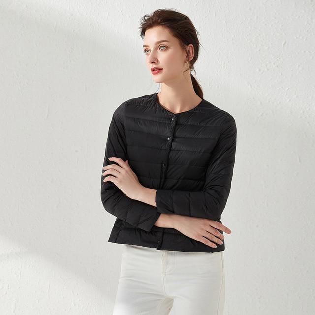 Ultraleichte Entendaunen-Damenjacke aus mattem Stoff, leichter Mantel, warmer Windjacke-Parka für Damen, Daunenjacken und Mäntel M schwarz