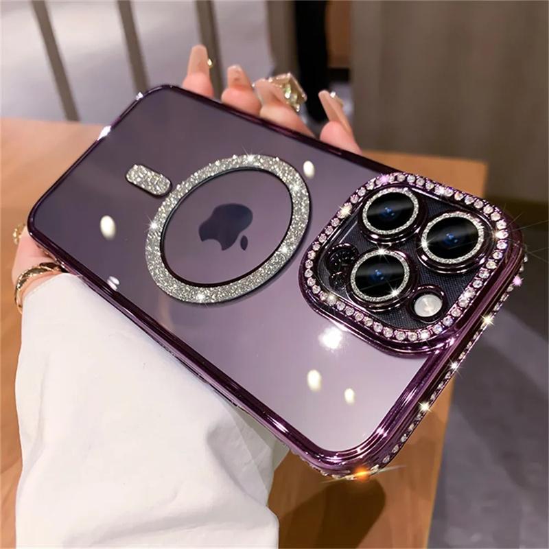 Luxus Diamant Glitzer Magnetisches Laden Silikon Weiche Hülle Für iPhone 17 16 15 14 13 12 Pro Max Plus 11 Transparent Stoßfest Hülle iPhone 17 violett