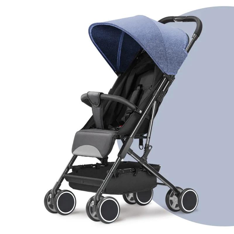 Luxus-Kinderwagen, tragbarer Reise-Kinderwagen, faltbar, großer Kinderwagen, hochwertiger multifunktionaler Baby-Regenschirmwagen, Kinderwagen 85*49*97cm blau