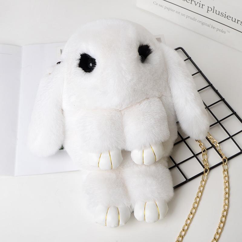 Play Dead Rabbit Tasche süße Kaninchen Imitation Rex Kaninchen Fell Tasche Plüsch Kaninchen Tasche Kette Kaninchen Tasche Crossbody Kette Damen Tasche weiß
