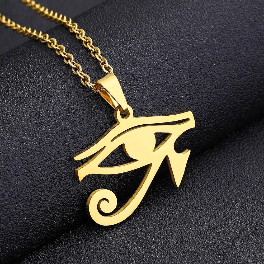 Ägypten Auge des Horus Anhänger Halskette Edelstahl Frauen/Männer Gold Silber Farbe bösen Blick Halskette Ägypten Charme Modeschmuck Light Yellow Gold Color45cm