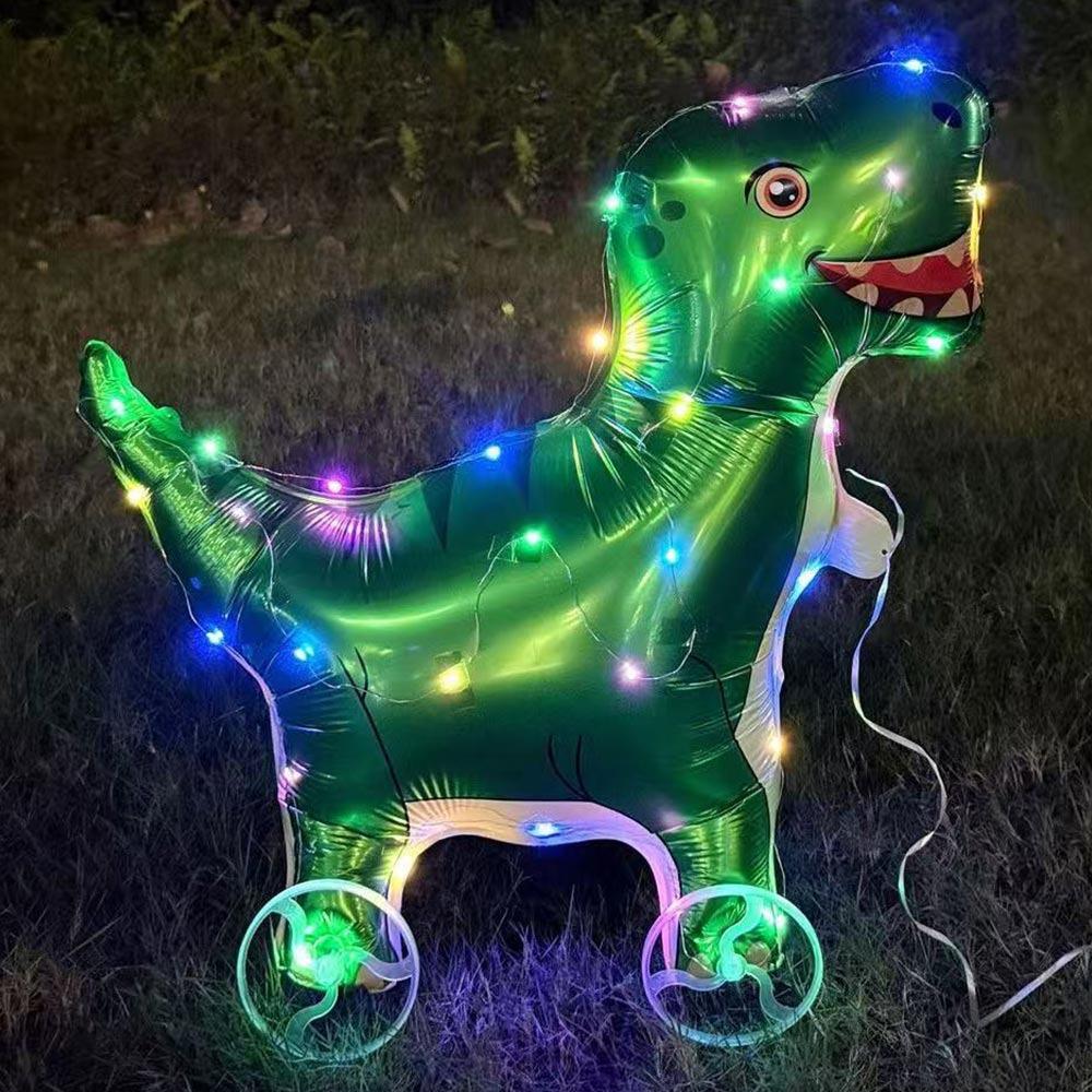 Mit Rädern Cartoon Tier Ballon Mit Licht 3D Ballon Tier Stofftier Kindergeschenk Green Dinosaur