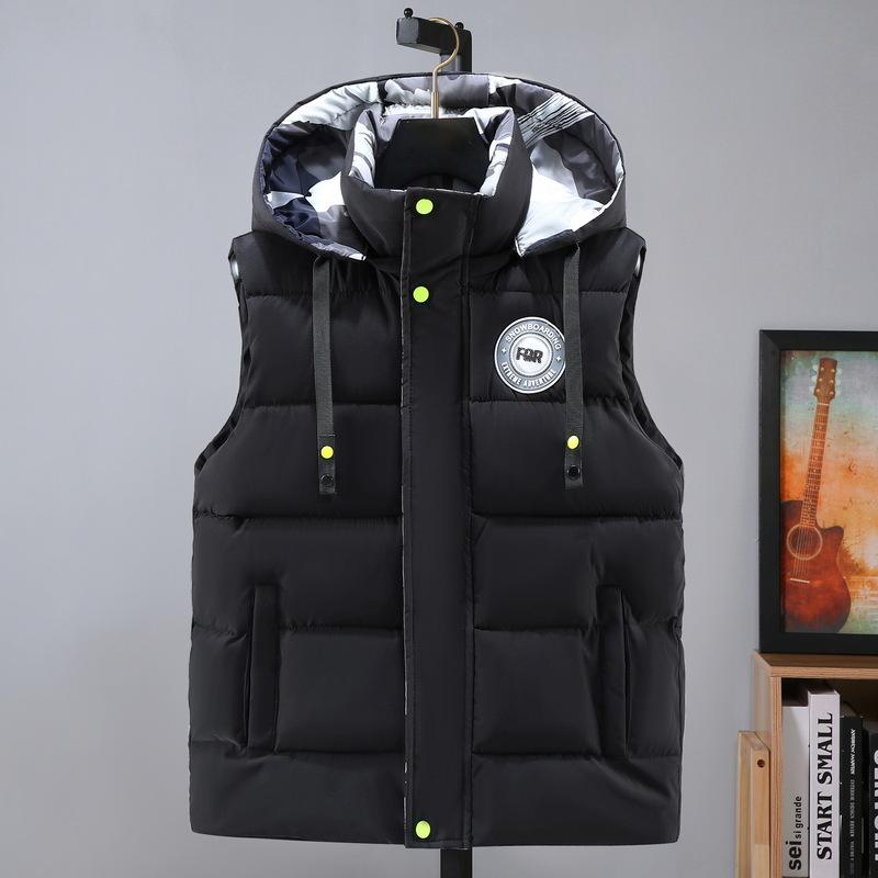 Kapuzen Herren Herbst Ärmellose Jacke für Herren Mode Warm Kapuzen Herren Winter Weste Leicht Übergröße Herren Arbeitsweste Weste L schwarz