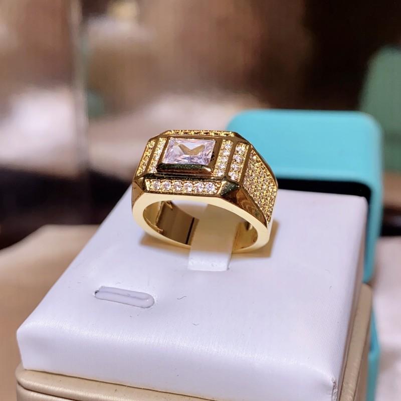 Galvanisierender Goldfarbener, rechteckiger Diamantring mit großem Diamanten, luxuriöser Herrenring mit vollem Diamanten NO.10 brown