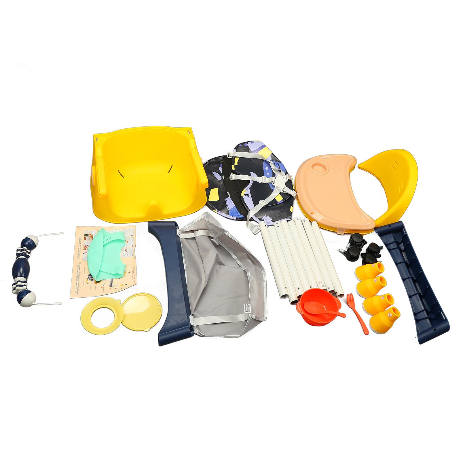 Baby Hochstuhl mit abnehmbaren Tabletts, feststellbaren Rädern, höhenverstellbarem PU-Ledersitz, faltbar für Babys