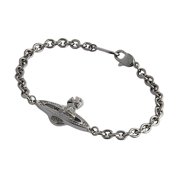 Vivienne Westwood Mini Bas Relief Kette Armband Klassisch Saturn Relief Kette Herren Armband Gunmetal 6102019602S108S108 Box+Shopping Bag,M1
