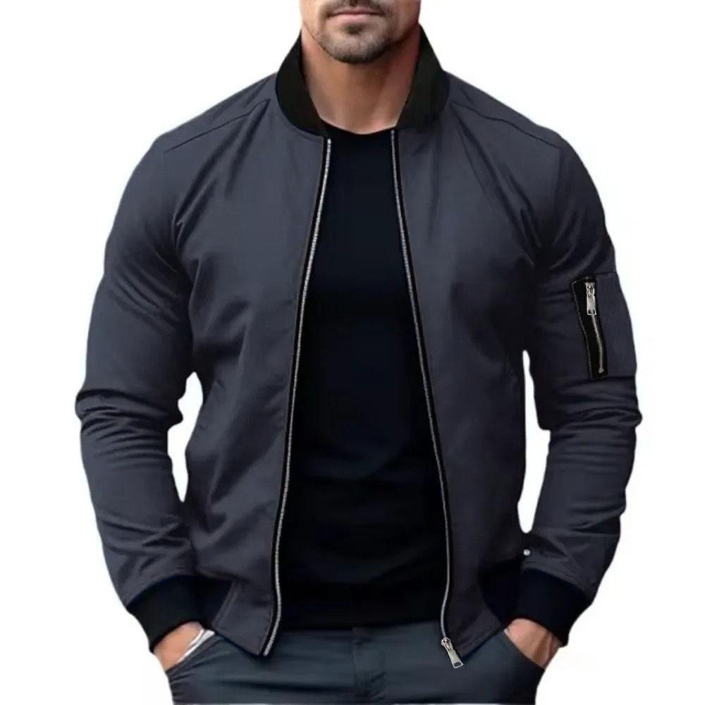 Jacken für Männer Einfarbig Bomberjacke Mantel Business Männliche Mäntel Windbreaker Herren Reißverschluss Koreanische Basic Streetwear Tops M grau
