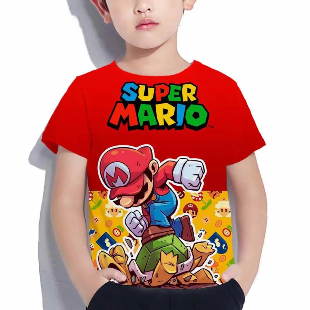 2025 MINISO Mode Mario T-Shirt Kinderbekleidung Oberteil Jungen T-Shirt Spiel 3D Druck T-Shirt Lustige Animation Kurzarm Baby Mädchen Kleidung 120
