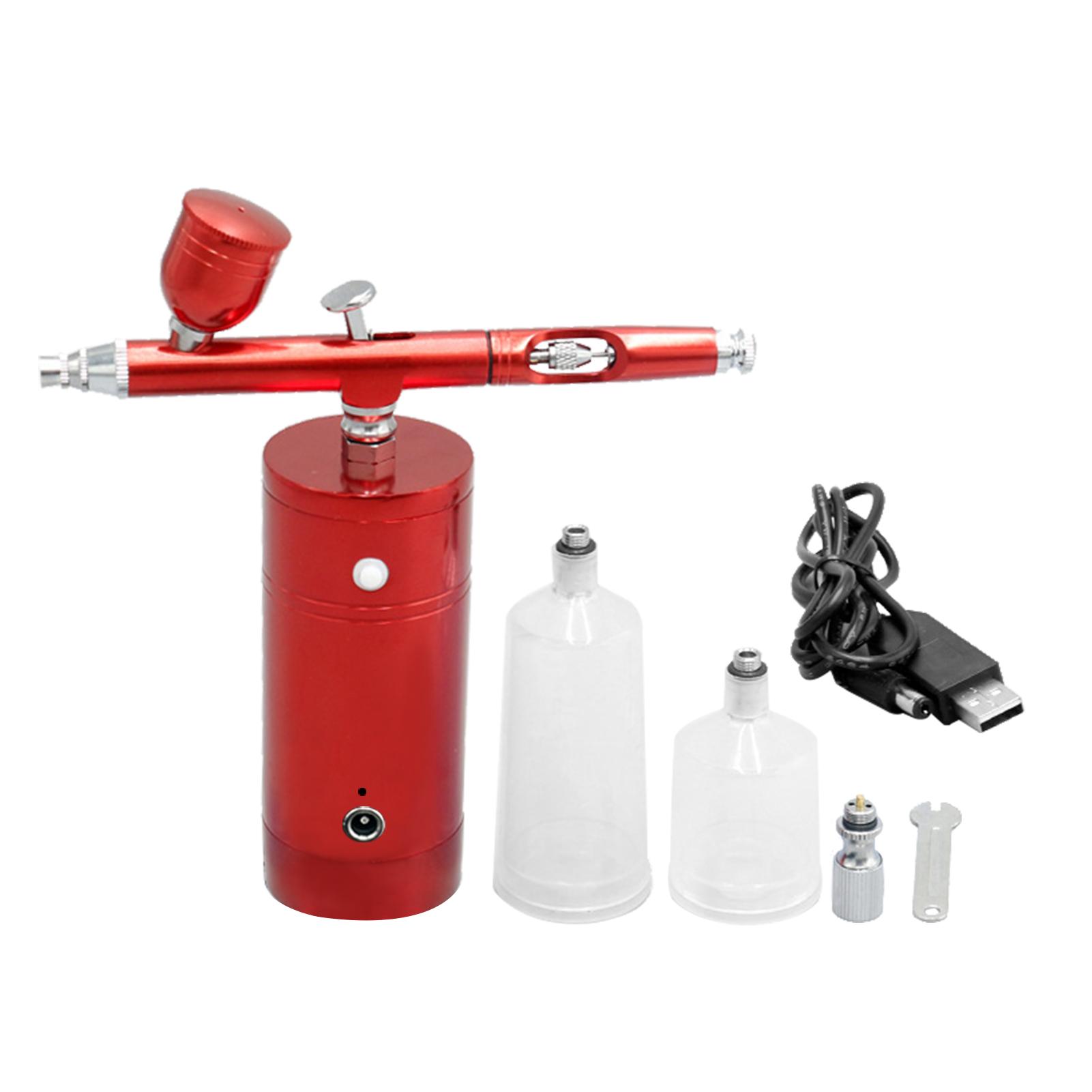 Wiederaufladbares USB-Airbrush-Set, tragbarer Airbrush-Kompressor, Sprühpumpe, Hand-Airbrush-Pistole für FX-Make-up, Tattoo-Malerei, Feuchtigkeitspflege rot