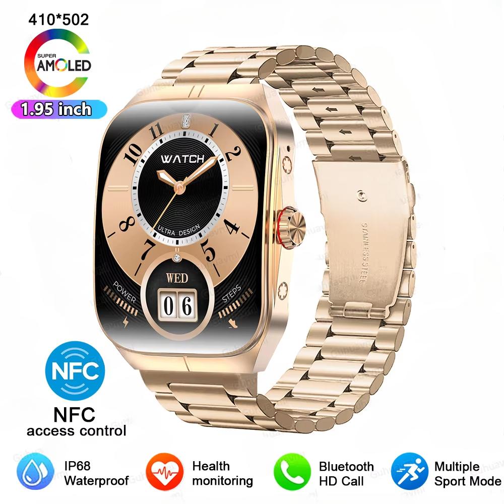 2025 Neue NFC Smartwatch AMOLED Bildschirm Zeigt immer die Zeit Bluetooth Anruf Serie 9 Uhr Benutzerdefiniertes Zifferblatt Herren Sport Gesundheit Damen Smartwatch Steel