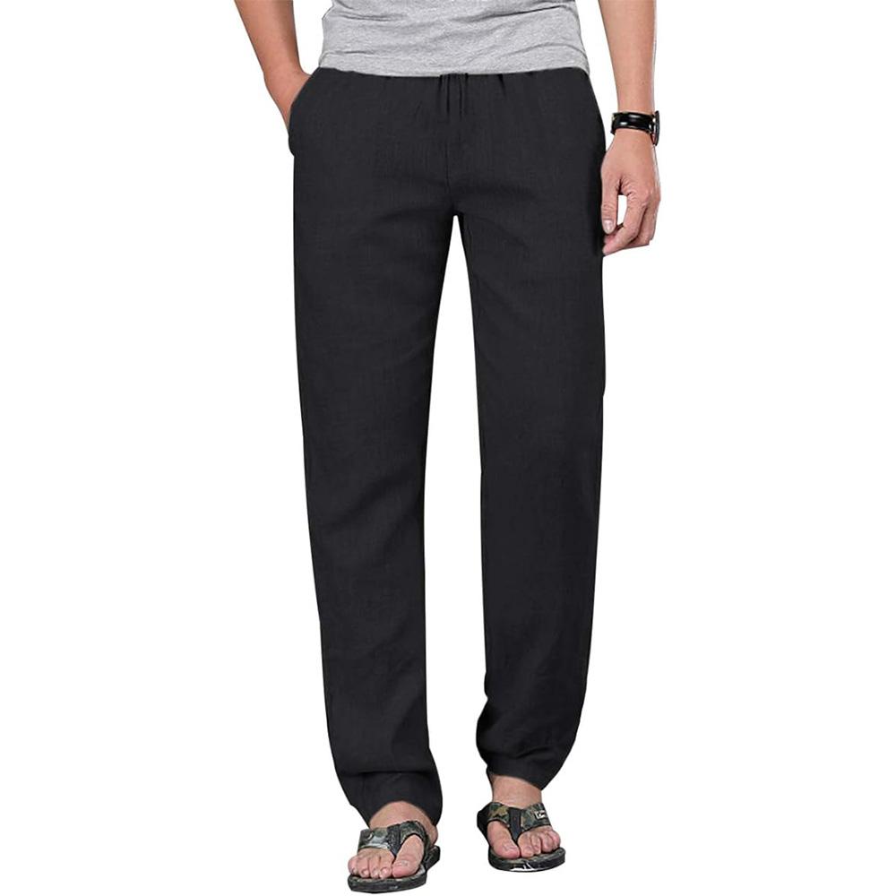 Herrenhose aus Baumwollleinen mit Kordelzug, elastische Taille, lässige Jogginghose, Yogahose, Strandhose, Baggy, lockere Jogginghose XXXL schwarz