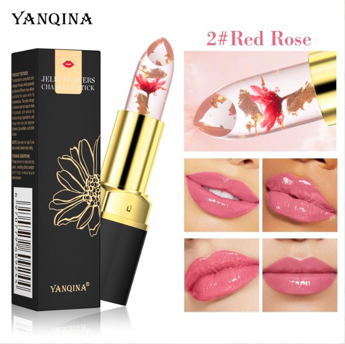 Wasserfester Lipgloss, Blumen-Lippenstift, Temperaturwechsel, Farbgelee-Lippenstift, Feuchtigkeitscreme