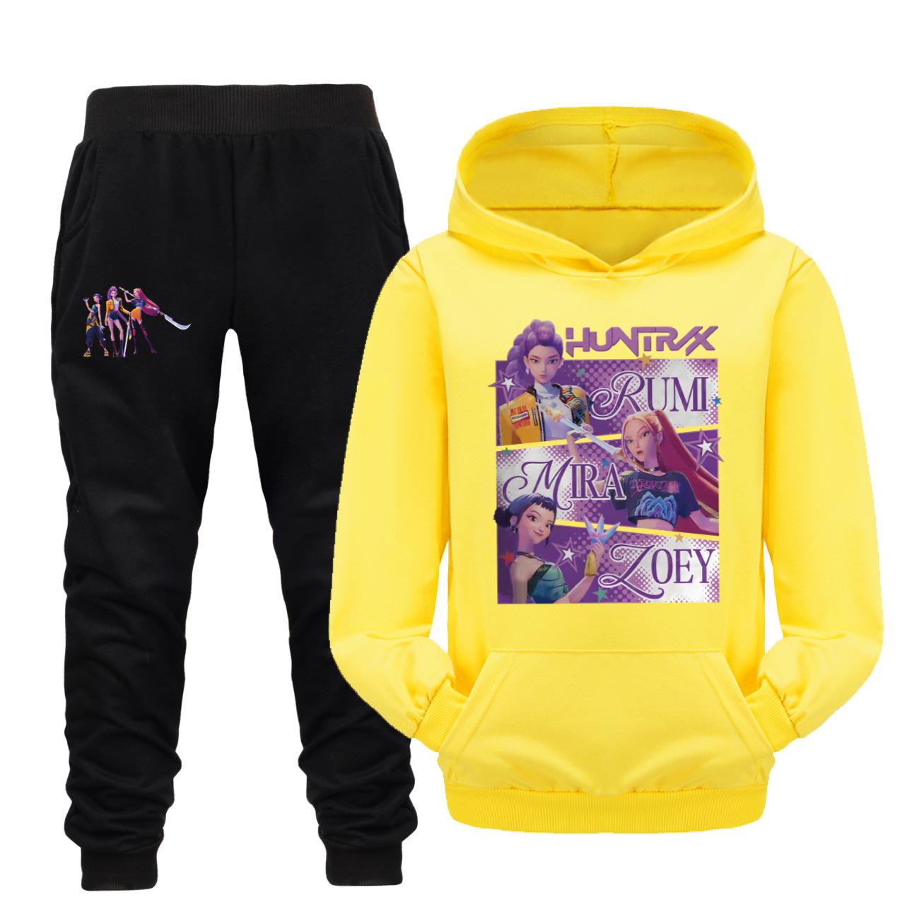 Kpop Dämonenjäger Kinder Trainingsanzug Cartoon Herbst Mode Jungen Kapuzenpullover Mit Tasche+Hosen Set Mädchen Trainingsanzug Kinder 130