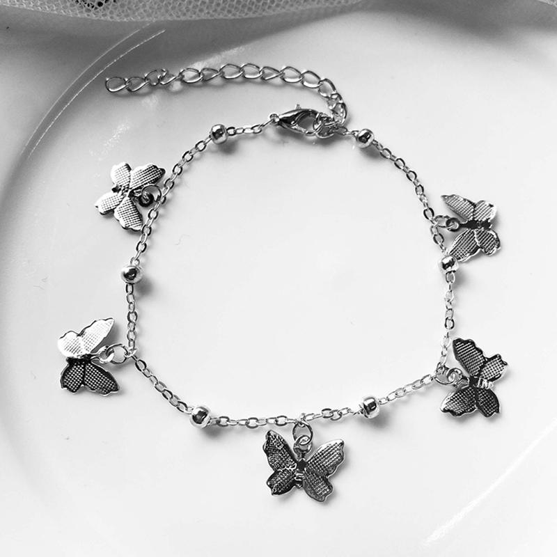 Gold Silber Farbe Schmetterling Fußkettchen Für Frauen Sommer Strand Knöchel Armband Fuß Kette Schmuck Retro Einfache silber