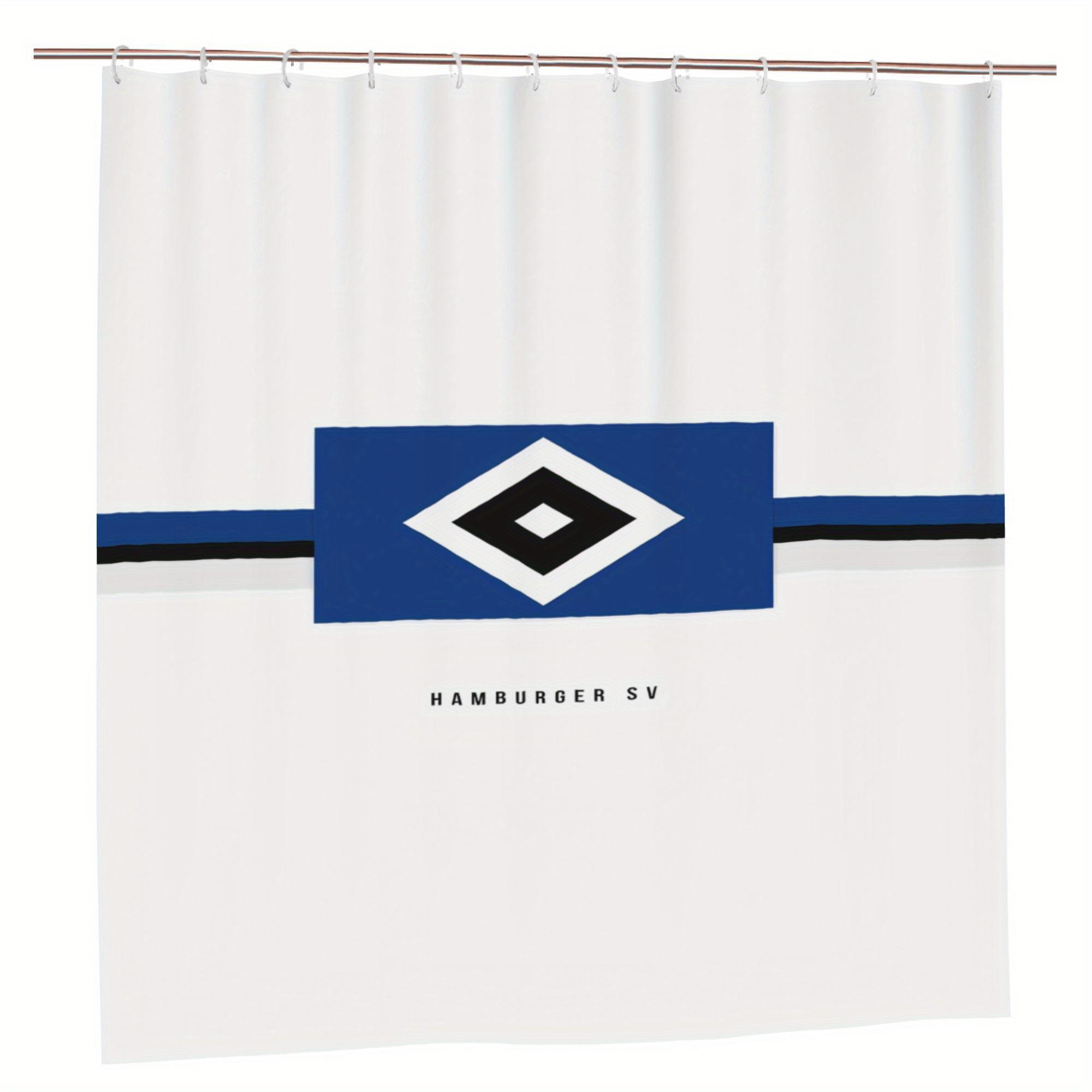 Weiß & Blau Hamburger Sv Duschvorhang – Geometrisches Design, Polyesterstoff Mit Ösen, Waschmaschinenfeste Badezimmerdekoration W178H216(CM)-1 Pcs