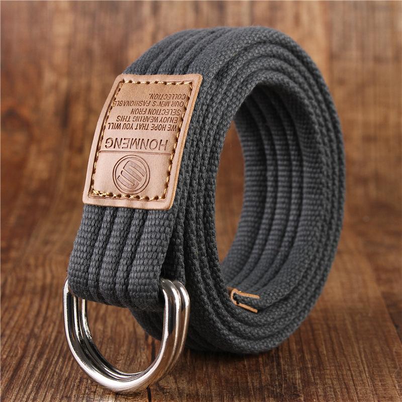 Korean-Style19Color Doppelring Canvas Gürtel Casual Hosen Canvas Gürtel Trendy Double RingDYouth Hosengürtel mit 115cm dunkelgraue