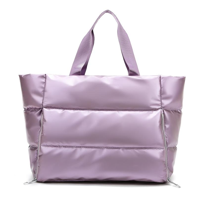Winter Große Kapazität Umhängetasche für Frauen Wasserdichte Nylon Taschen Platz Pad Baumwolle Feder Unten Große Tote Weibliche Handtaschen violett