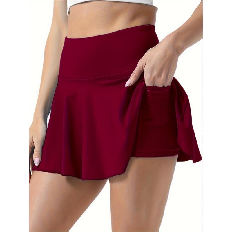 Einfarbige Sport-Skorts mit Handytasche, Tennis, Golf, Yoga, aktive Röcke M dunkelrote