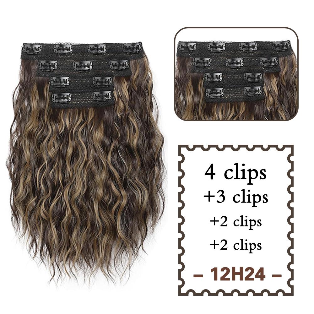 MISSQUEEN Synthetische Clip-In Haarverlängerungen Wellige Haarverlängerungen Unsichtbare Lace Weft Natürliche Haarteile für Frauen 35cm