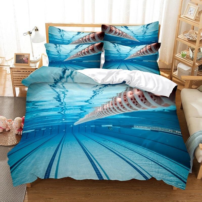 Schwimmen im Pool Bettwäsche Bettbezug-Set 3D Digitaldruck Bettwäsche Mode-Design Bettbezug Bettwäsche-Sets Bett-Set Uk Double 200x200cm