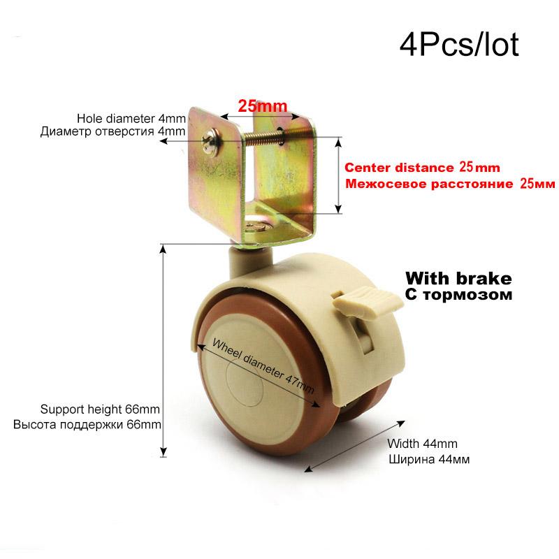 4 Stück 2 Zoll Möbelrollen, Lenkrollen, Schrankklemme mit Bremsrädern, Nylon-Möbelstützbein für Stühle, Babybett, Trolley 25mm