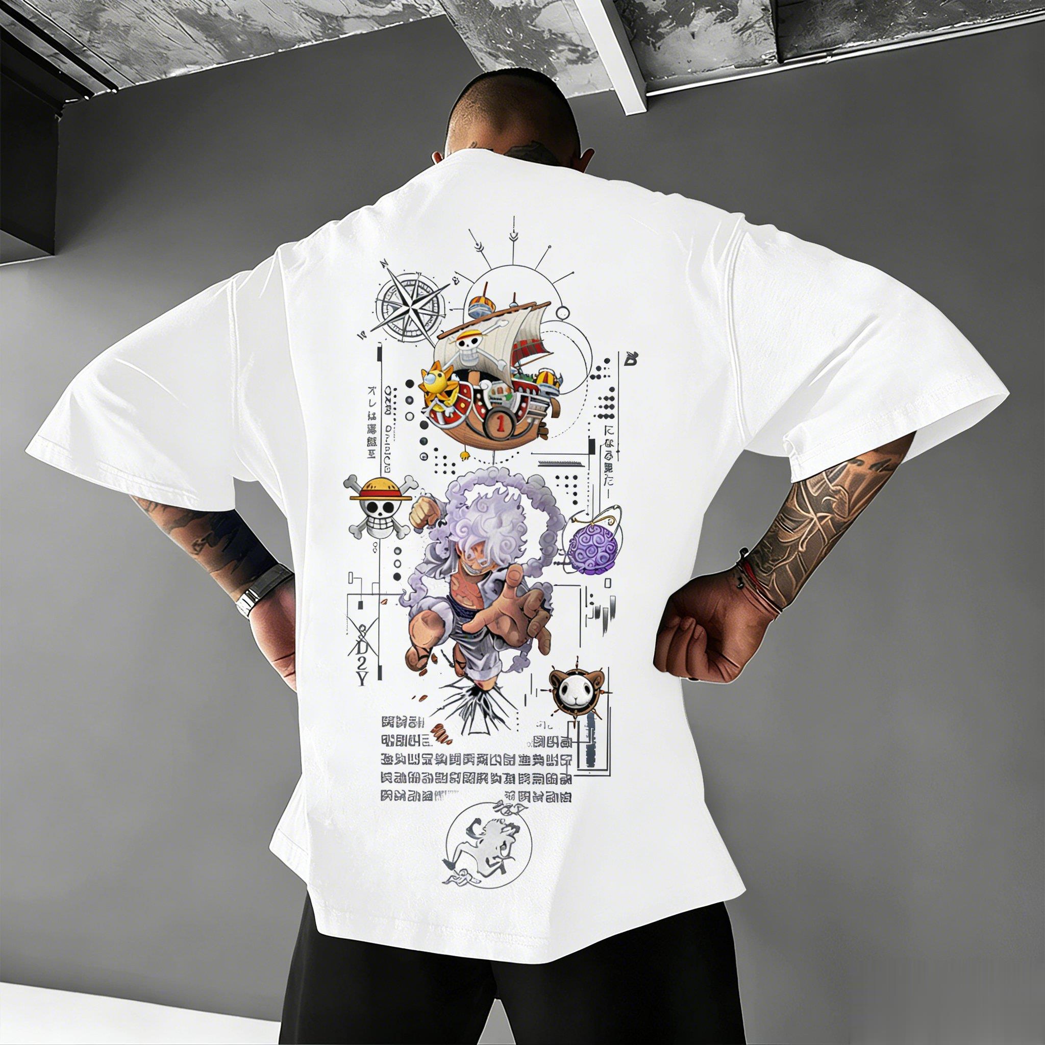Ace Chopper Grafik T-Shirt Herren Damen 2026 Sommer Streetwear Oversized Baumwoll-T-Shirt Lässige Kurzarm-Oberteile XL weiß