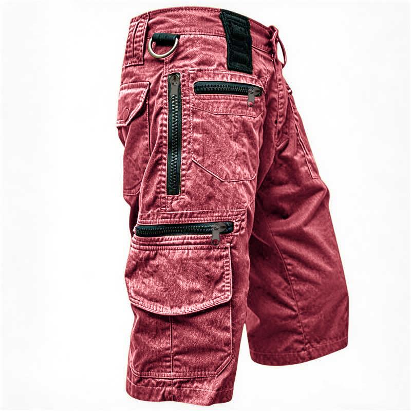Herren Vintage Gewaschene Cargoshorts Mehrere Taschen Lässige Taktische Arbeitskleidung Outdoor-Shorts M rot