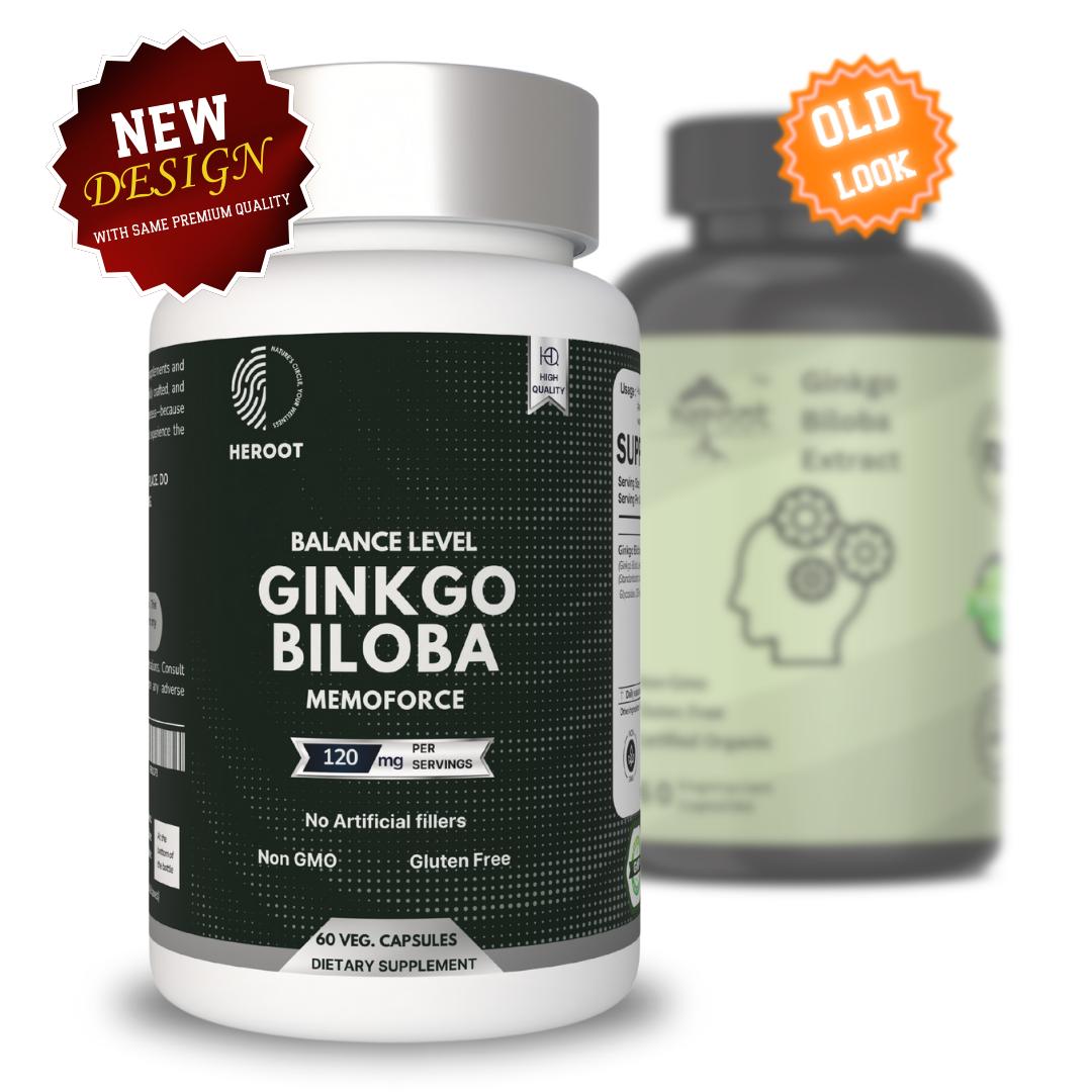 Heroot Ginkgo Biloba Extrakt 120mg – Pflanzliches Nahrungsergänzungsmittel für Gedächtnis, Konzentration & Wohlbefinden – 60 Vegane Kapseln Pack=60 capsules