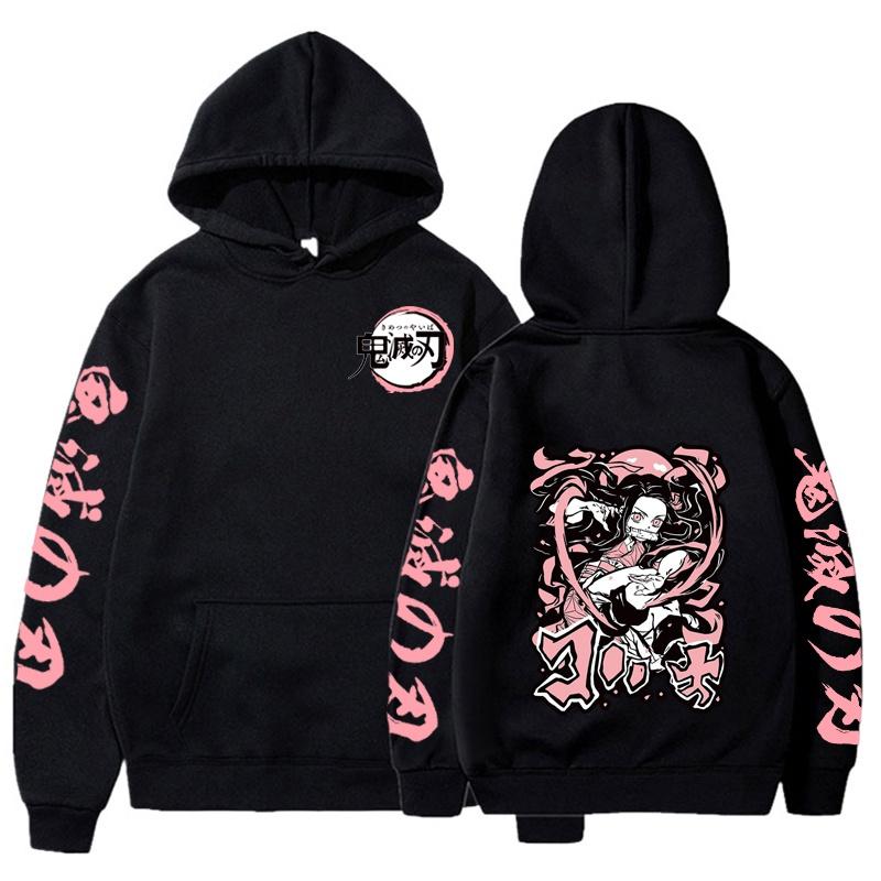 Anime Figur Dämon Slayer Kamado Nezuko Harajuku Sweatshirts Frauen Übergroße Lose Hip Hop Streetwear Anime Kimetsu Keine Yaiba Langarm Hoodies 2XL schwarz