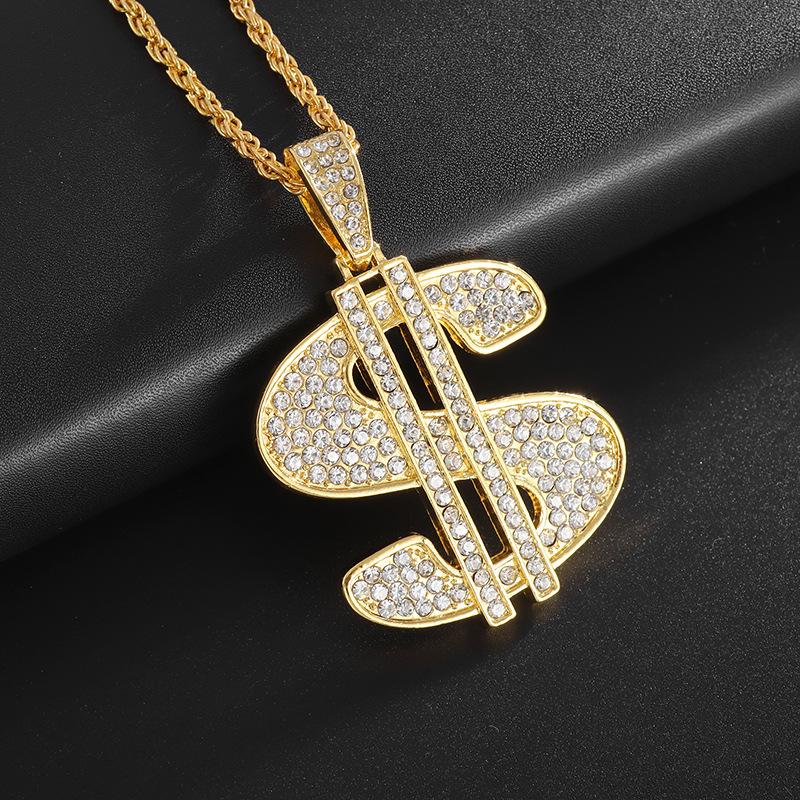 Europäische und Amerikanische Übertriebene Dominierende Grobe Amerikanische Gold Symbol Halskette Legierung Diamant Einlage Persönlichkeit gray