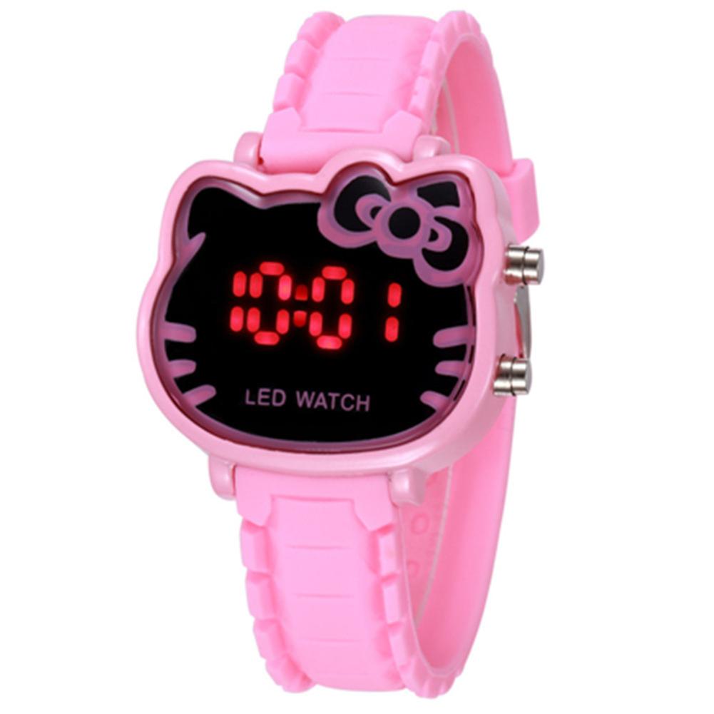 Mädchen Niedliche Cartoon Uhr Kind LED Schüler Elektrische Mode Uhr Pink #1 black