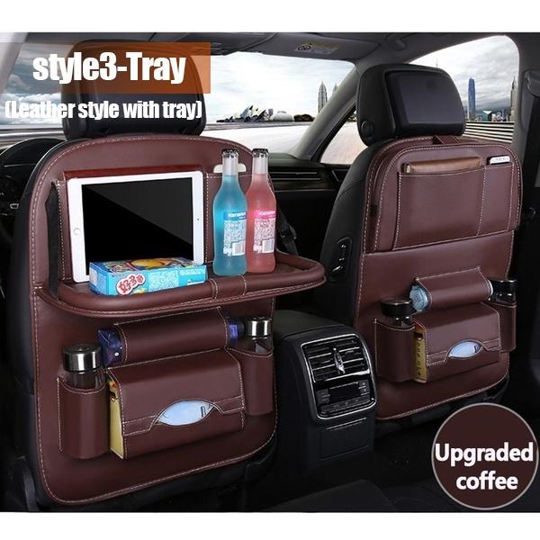 Multi-Pocket-Autositz-Rücken-Hänge-Organizer-Tasche, universelle Auto-PU-Leder-Aufbewahrungstasche, faltbares Regal kaffeebraun