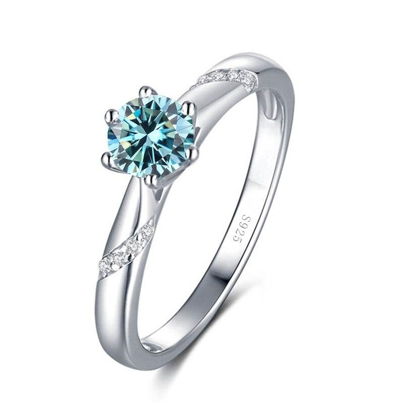 Bague Ringen Echt 1,0 Karat Moissanit Diamant Ringe Für Frauen Edlen Schmuck 925 Sterling Silber, Verlobung, Hochzeit Dame Anillo 8 blau