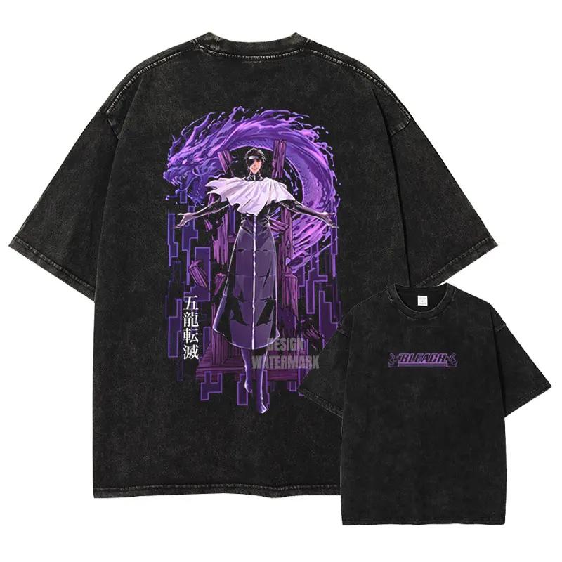 Bandai Anime B-Bleach T-Shirt Vintage gewaschen Unohana Retsu T-Shirts Retro Harajuku Renji Uryuu Ichigo Oberteile T-Shirts Mann L beige