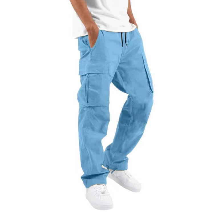 Herren Cargo Hose Hose Volle Länge Einfarbig Locker Mehrere Taschen Kordelzug Taschen Hose Herren Cargo Hose XL himmelblaue