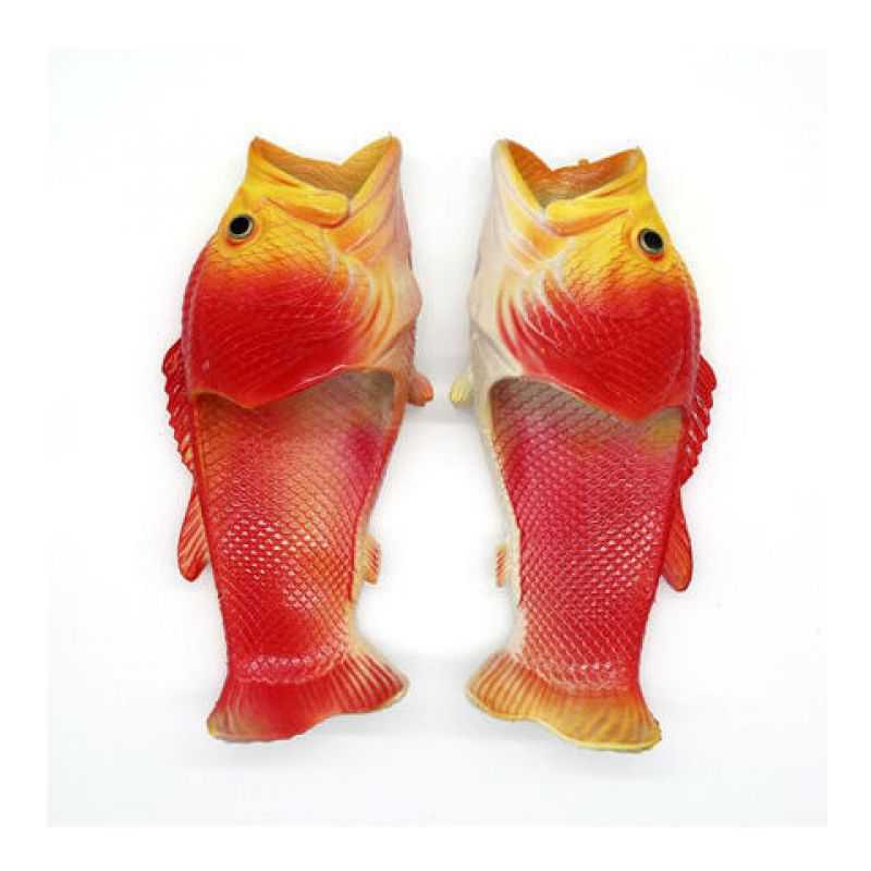 Modische & rutschfeste Fisch-Hausschuhe für Herren: Kreative gesalzene Fisch-Flip-Flops für den Außenbereich. Adult 38-39 rote fischfarbe