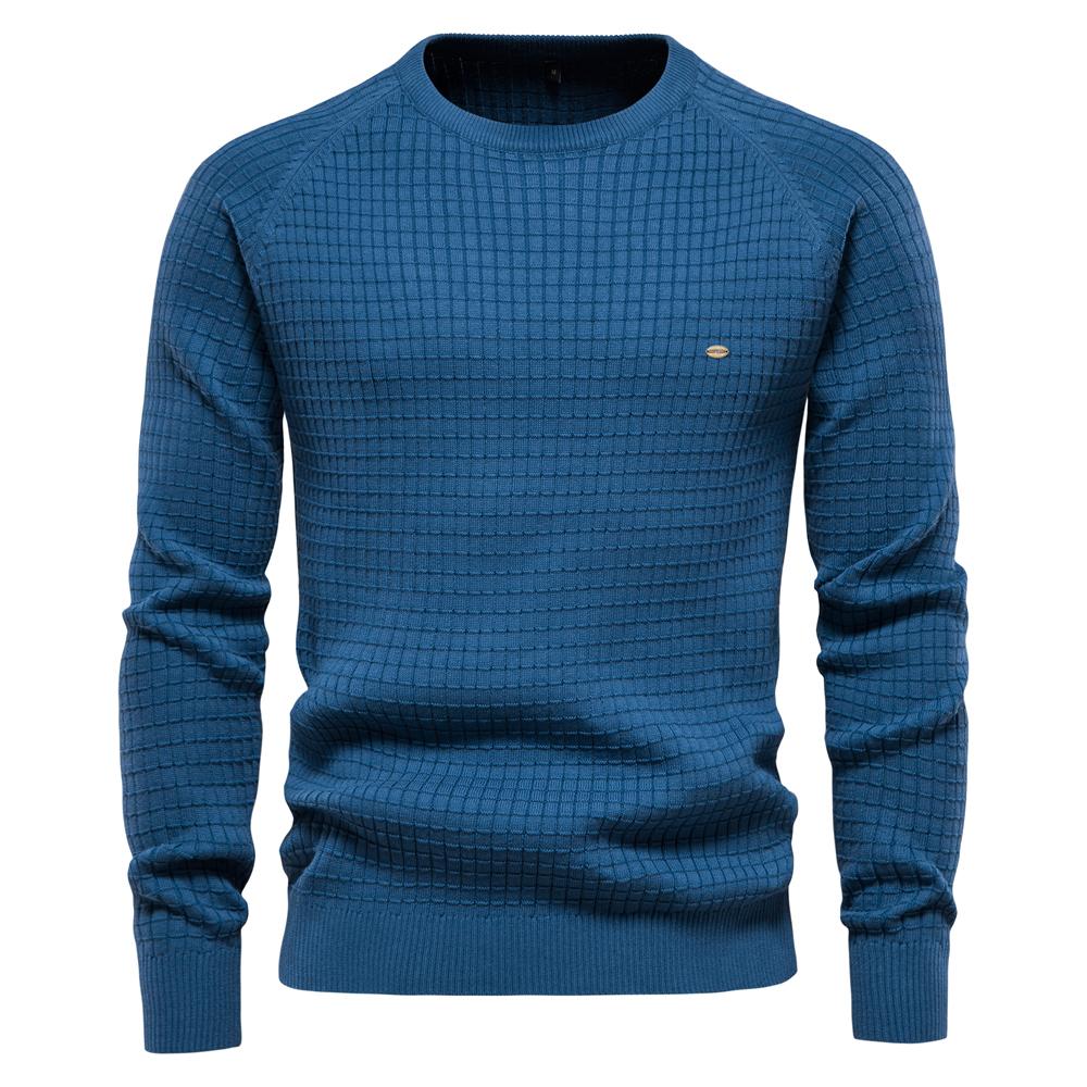 AIOPESON Baumwolle männer Pullover 2022 Neue Winter Herbst Soild Plaid Oansatz Pullover Männliche Qualität Pullover Für Männer Mode Kleidung USA XL 80-90 kg blau