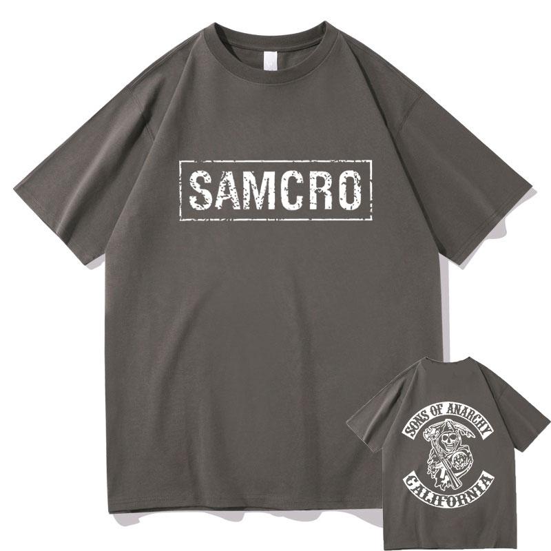 Sons of Anarchy SAMCRO Doppelseitiges Drucken T-shirt Männer Frauen Mode Hip Hop Rock Tees Kurzarm Sommer Baumwolle T Shirts tops XL dunkelgrau