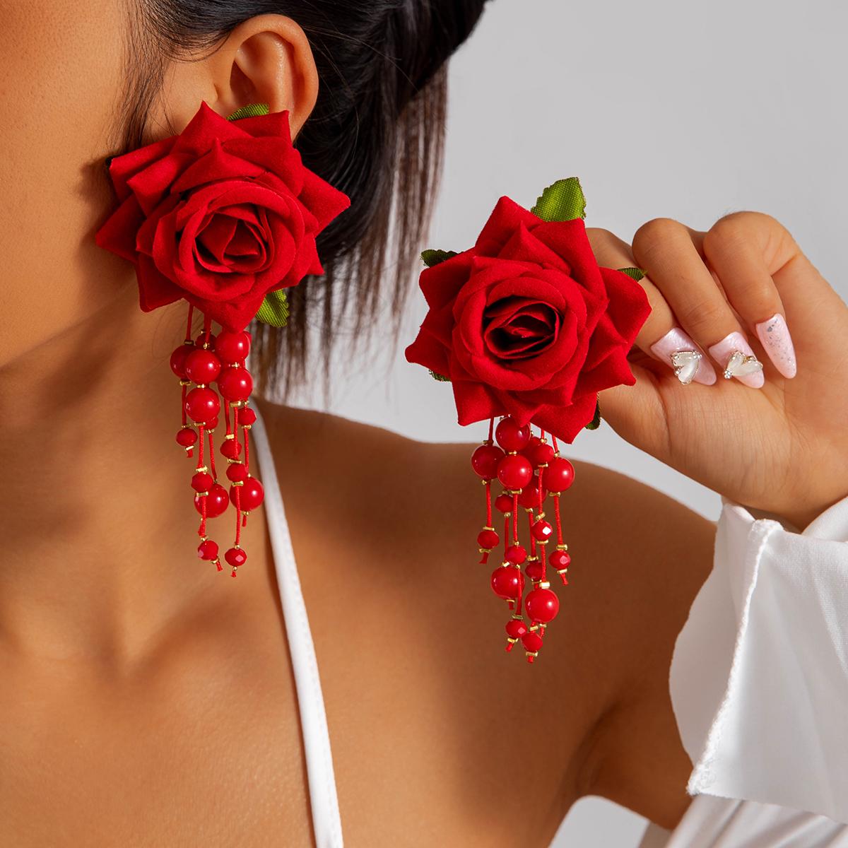 Sommer Mode Neue Simulierte Blume Dorp Ohrringe Rose Blume Schmuck Strand Zubehör Frauen Party Hochzeit Zubehör