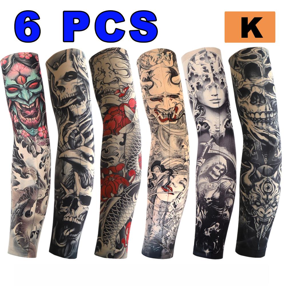 6 STÜCK Tattoo Ärmel für Männer Frauen Sonnenschutz Ärmel Elastisch Outdoor Nachtclub Radfahren Armschutz Party Radfahren Tattoo Ärmel K