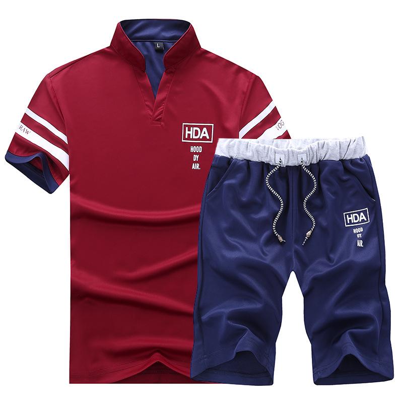 Sportanzüge Set Menfitness Anzüge Sommer Short Set Herren Stehkragen Mode T-Shirt Shorts Trainingsanzug XXXXL