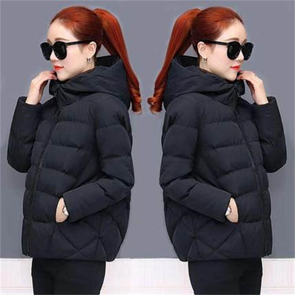 Schwarze Mode Puffer Mäntel Winter Kapuzen Baumwolle Mantel Lose Jacken Frauen Kurze Unten Baumwolle Jacke Casual Weibliche Outwear XXXL schwarz