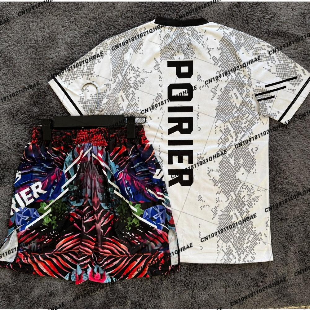 Sommer Oberteil Boxer MMA Achteckiger Käfig Dustin Poirier T-Shirt Shorts Set Herren Sport Training Laufset Schnelltrocknend Kampf Set S gray