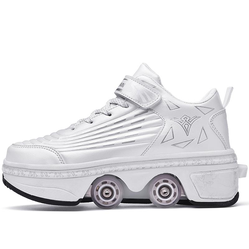 Roller Roller Schuhe 4-Rad Deformationsschuhe Rollschuhe Herren und Damen Erwachsene Ausreißerschuhe Schlittschuhe Schuhe mit Rädern 41 silber