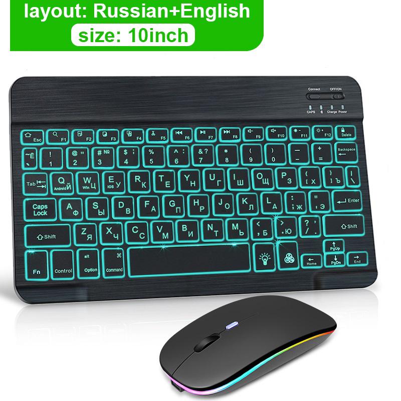 Kabellose Tastatur, Bluetooth-Tastatur und Maus, Spanisch, Russisch, Mini-Tastaturen, Tablet-Tastatur mit Hintergrundbeleuchtung für Phone Pro Russian schwarz