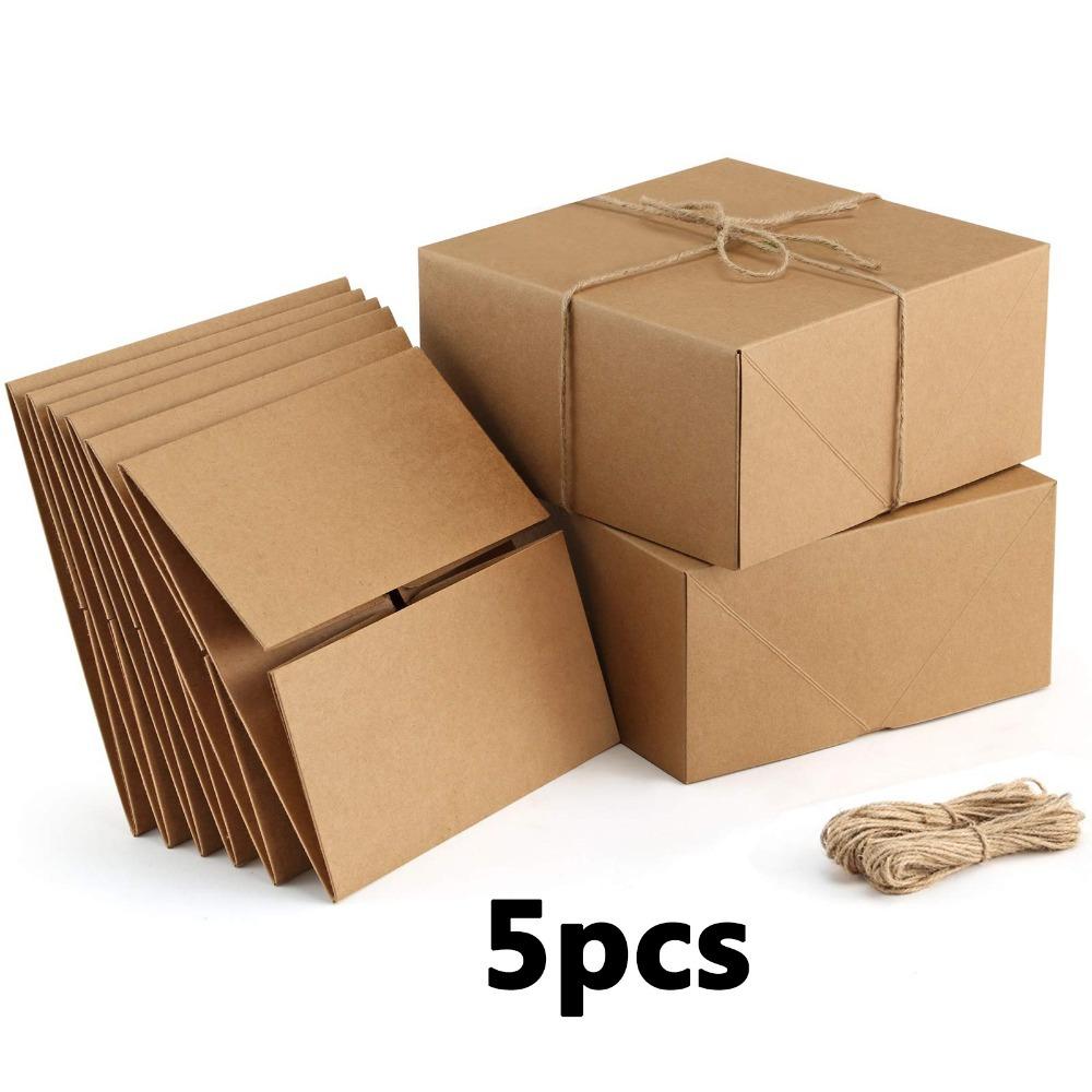 5 Stück Premium-Geschenkboxen mit Deckel und Hanfseil Papiergeschenk Geschenkverpackungsboxen für Weihnachtsgeschenke Brautjungfern-Antragsboxen Einfach zu montierende Boxen 5pcs khaki