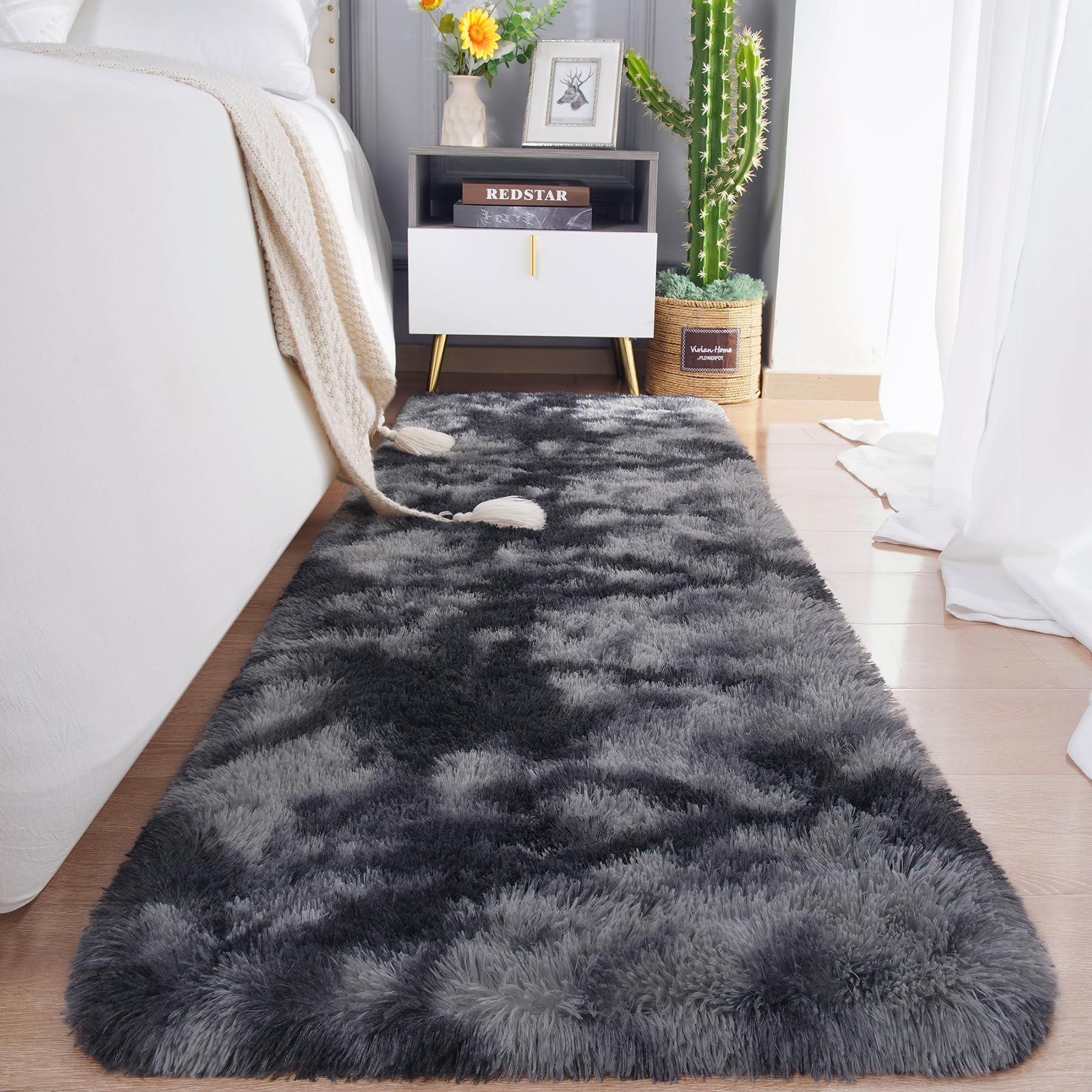Weicher Läuferteppich, Plüschiger Schlafzimmer- und Wohnzimmerteppich, Bodenmatte für Kinderzimmer und Kinderzimmer zur Heimdekoration 40x60cm 16x24inch dunkelgraue