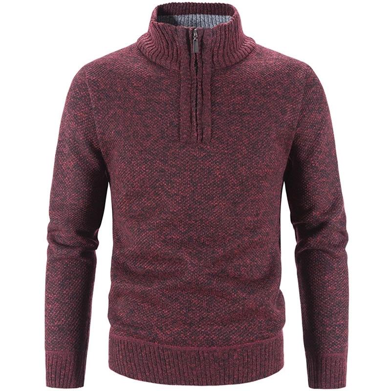 Winter herren Fleece Dicker Pullover Halb Zipper Rollkragen Warme Pullover Qualität Männlich Schlank Gestrickte Wolle Pullover XXXL weinrot